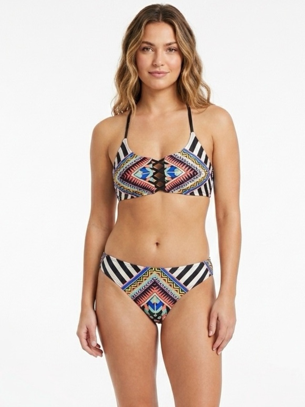 [VS] Criss Cross Printed Stripe  Swim Top